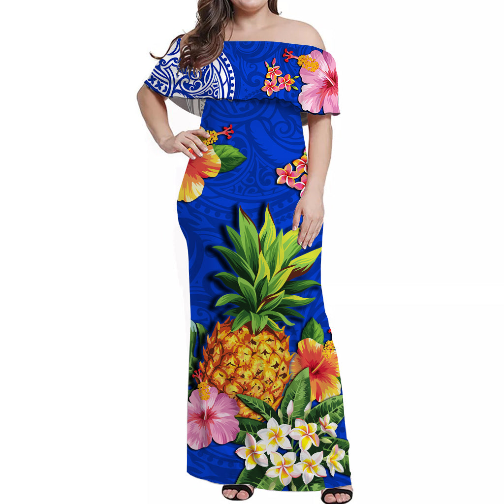 hawaii-off-shoulder-long-dress-blue-polynesia-pineapple