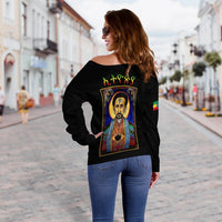 Ethiopia Proud Off Shoulder Sweater Haile Selassie I LT13 - Wonder Print Shop