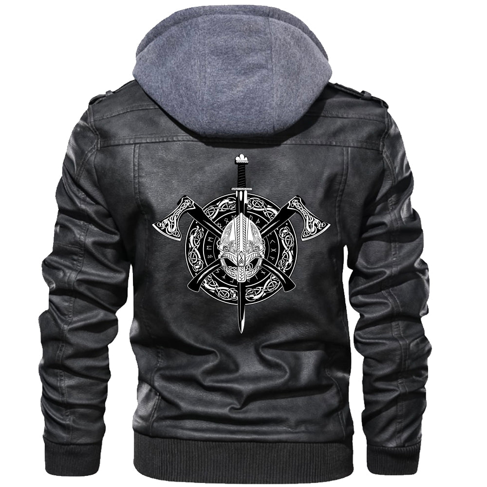 Viking Zipper Leather Jacket - Viking Weapons RLT12 - Wonder Print Shop