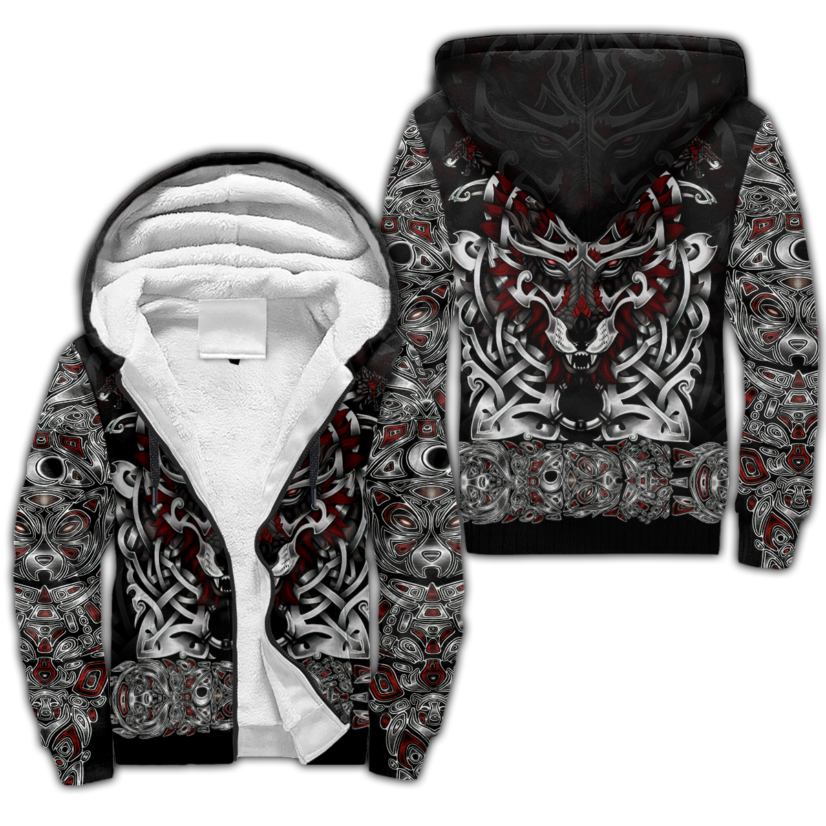 Viking Clothing Wolf Viking 3D All Over Printed Sherpa Hoodie RLT12 - Wonder Print Shop