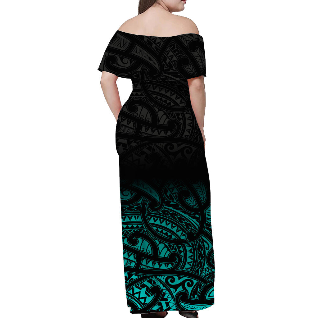 custom-personalised-new-zealand-off-shoulder-long-dress-maori-pattern-turquoise