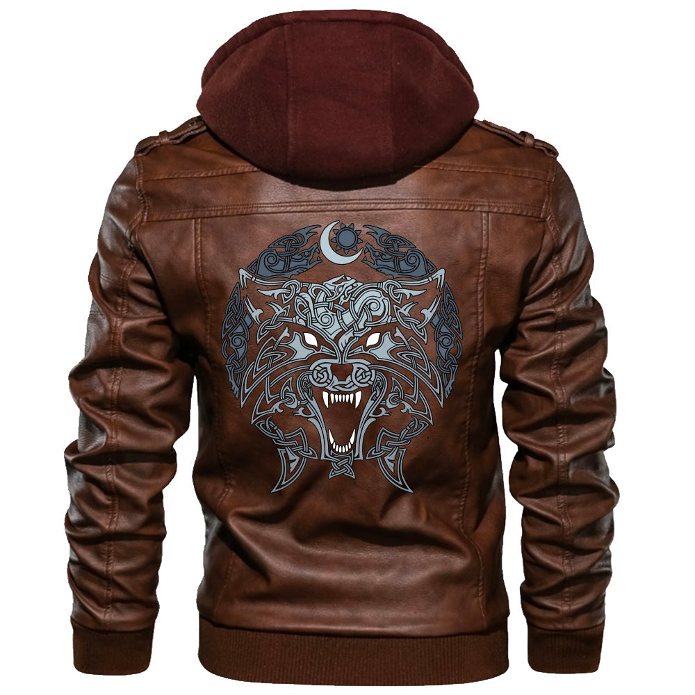 Viking Zipper Leather Jacket - Fenrir Pattern RLT12 - Wonder Print Shop