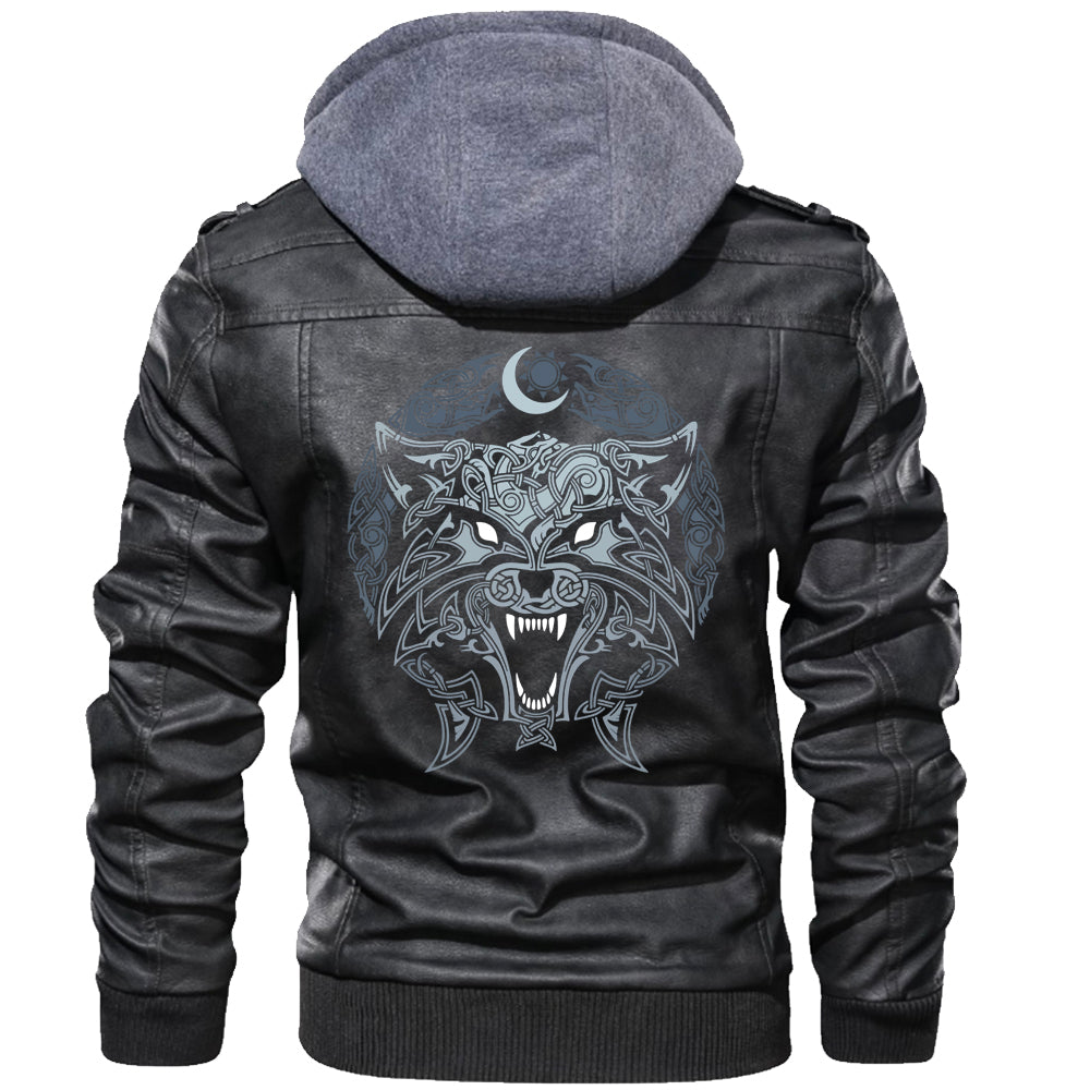 Viking Zipper Leather Jacket - Fenrir Pattern RLT12 - Wonder Print Shop