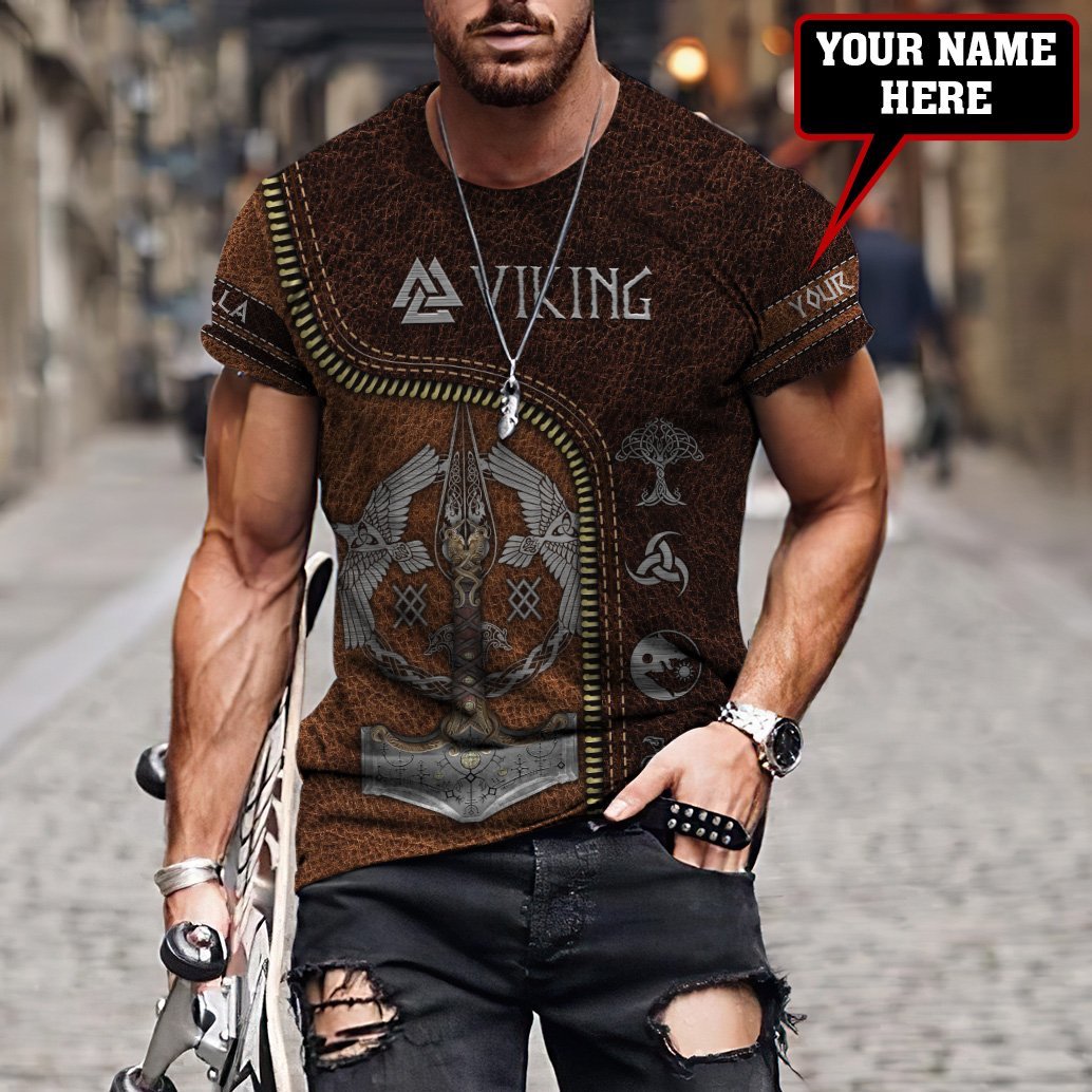 Custom Viking Clothing Viking Symbols T Shirt Leather Style RLT12 - Wonder Print Shop