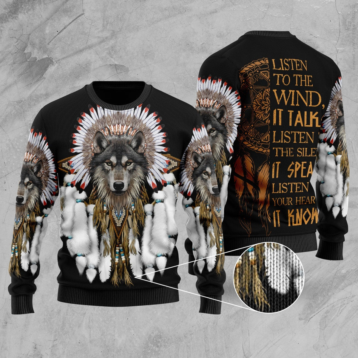 Native American Wolf With Feather Headdress Sweater LT10 - Wonder Print Shop