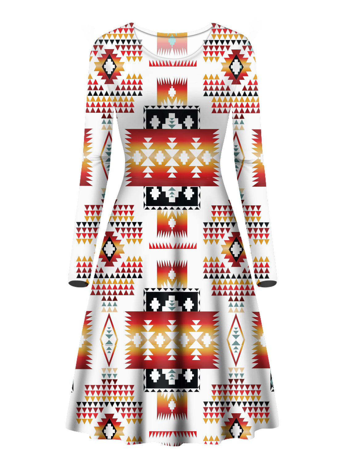 white-pattern-native-american-long-sleeve-dress