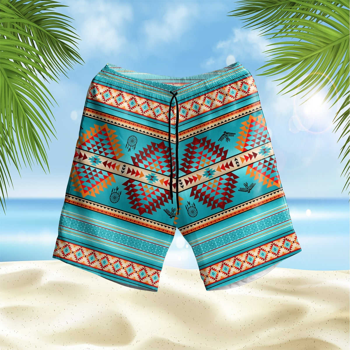 native-american-blue-thunderbird-hawaiian-shorts