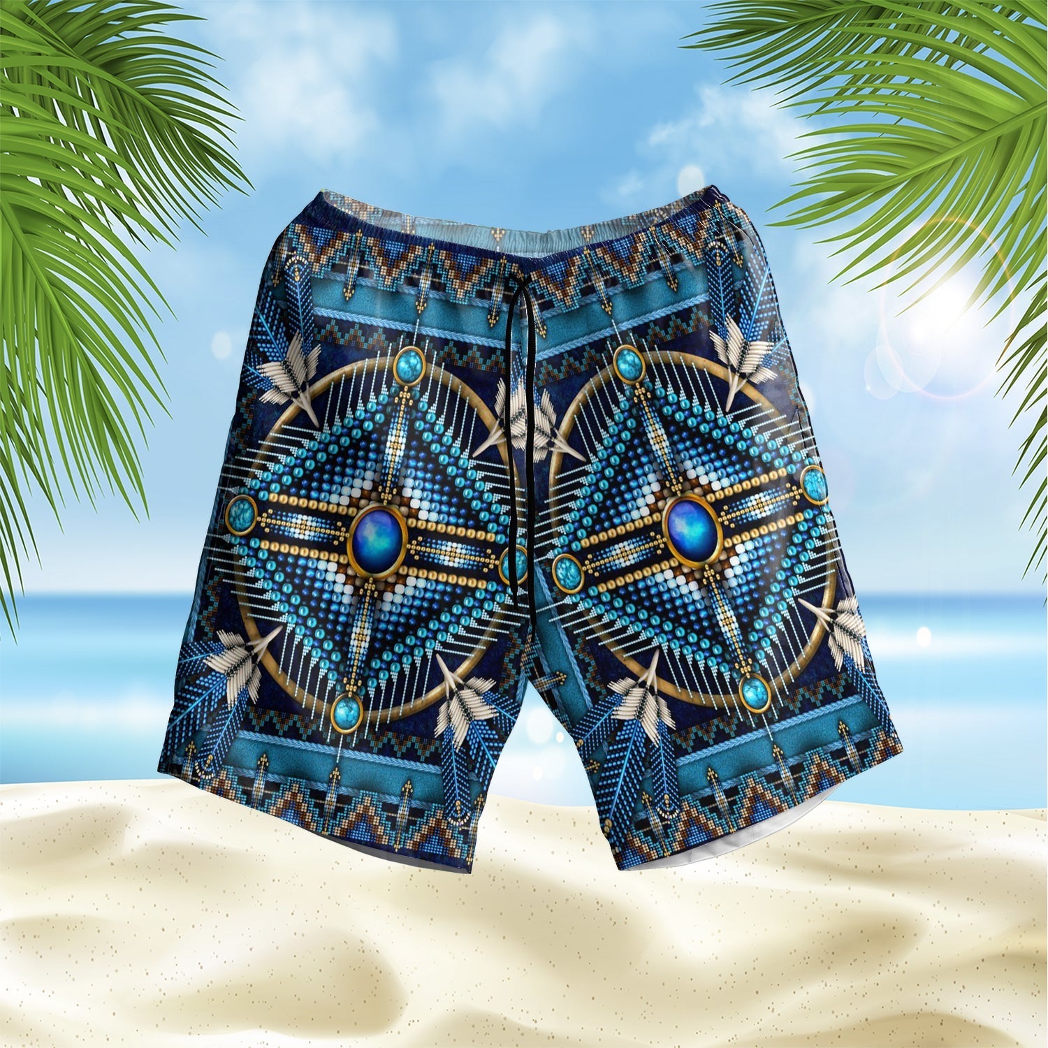 native-american-naumaddic-arts-blue-hawaiian-shorts