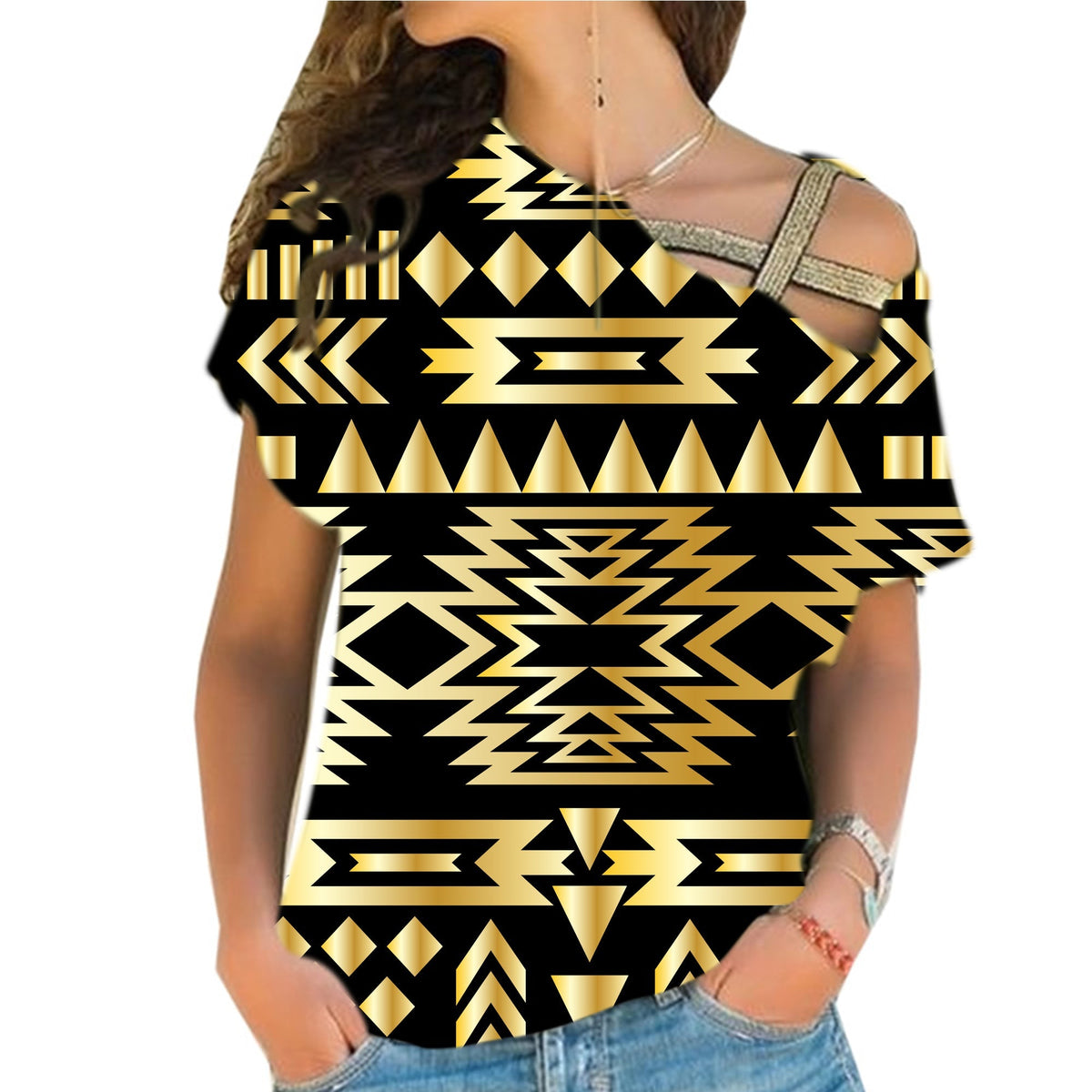native-american-seamless-yellow-pattern-cross-shoulder-shirt