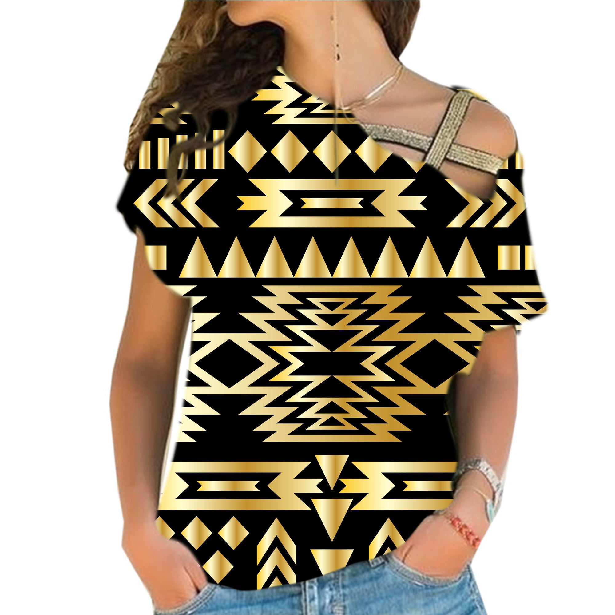 native-american-seamless-yellow-pattern-cross-shoulder-shirt