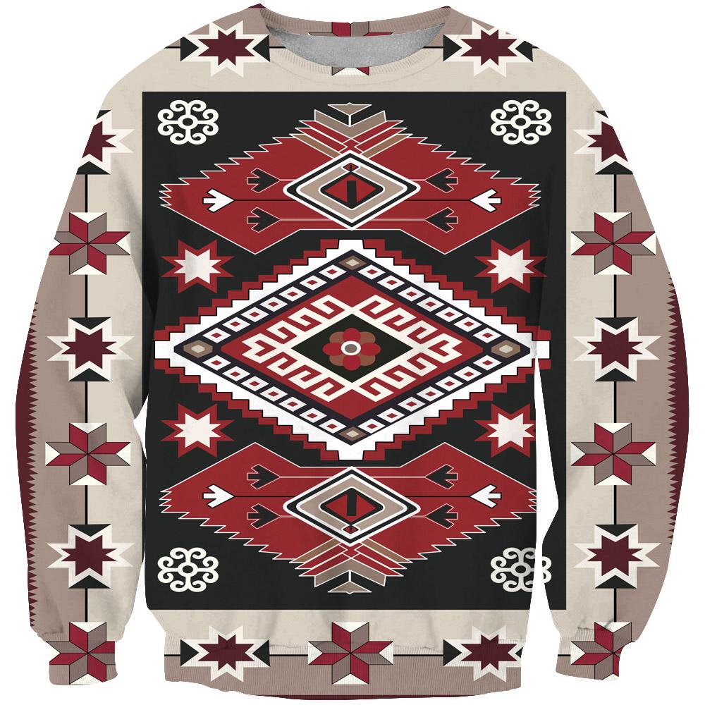Ethnic Tribal Red Brown Pattern Native American 3D Sweatshirt LT10 - Wonder Print Shop
