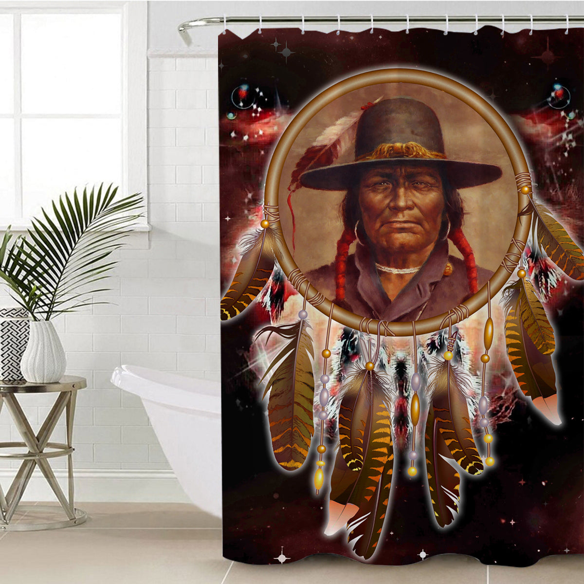 chief-dream-catcher-red-galaxy-shower-curtain