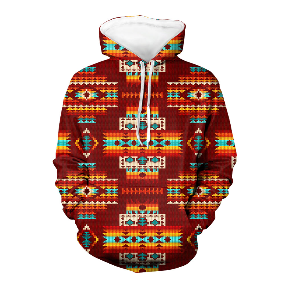Red Pattern Native American 3D Hoodie LT10 - Wonder Print Shop