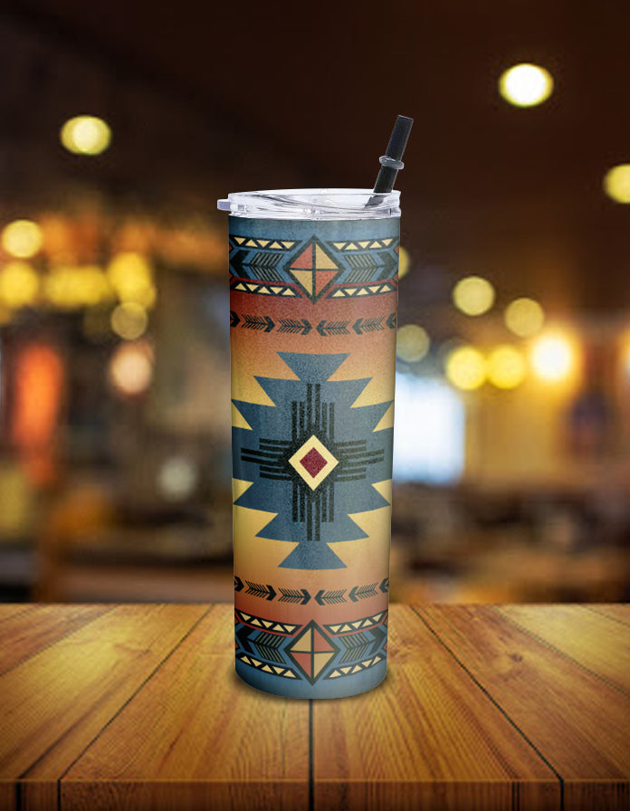 Southwest Blue Symbol Native American Skinny Tumbler LT10 - Wonder Print Shop