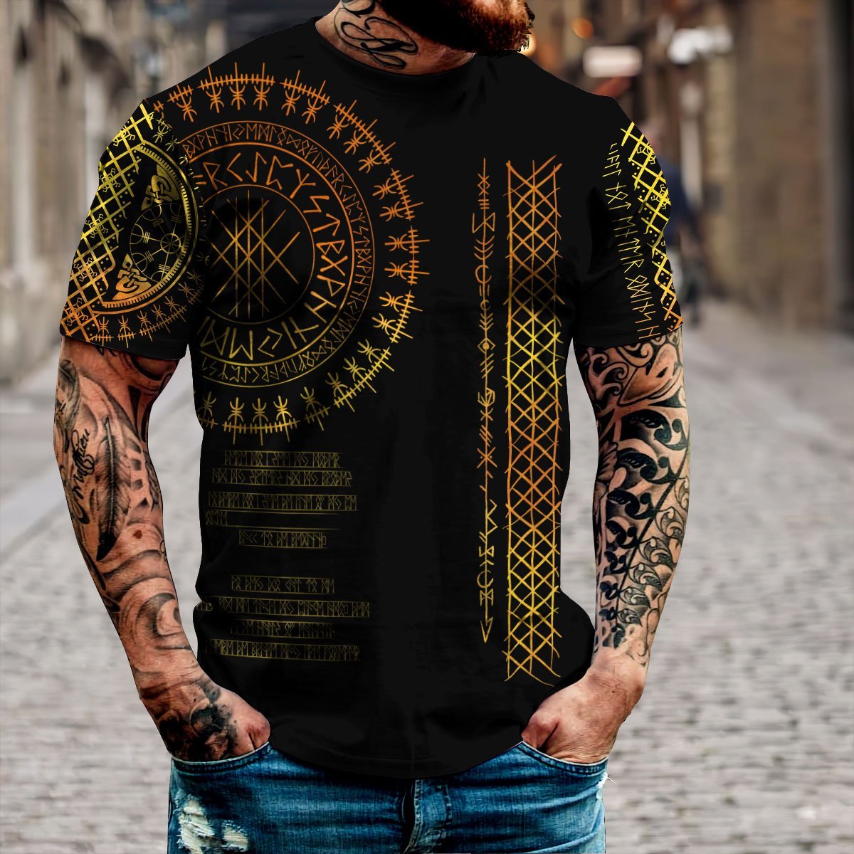 Viking Clothing Viking Golden Runes T Shirt RLT12 - Wonder Print Shop