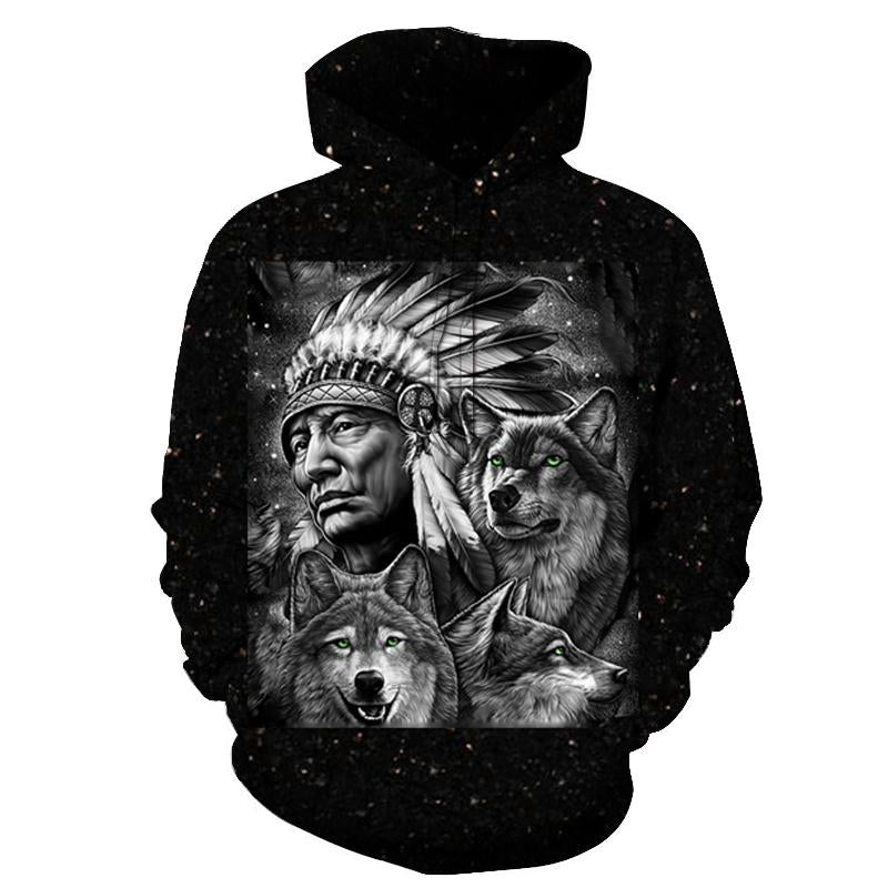 Chief and Wolf Native American All Over Hoodie LT10 - Wonder Print Shop