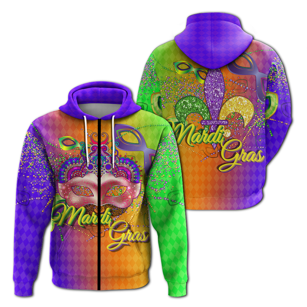 Mardi Gras Mask With Beads Hoodie LT12 - Wonder Print Shop