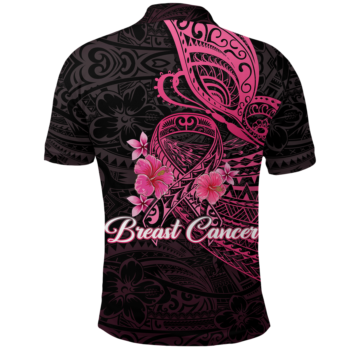 Breast Cancer Pink Ribbon Butterfly Polynesian Black Version Polo Shirt LT12 - Wonder Print Shop
