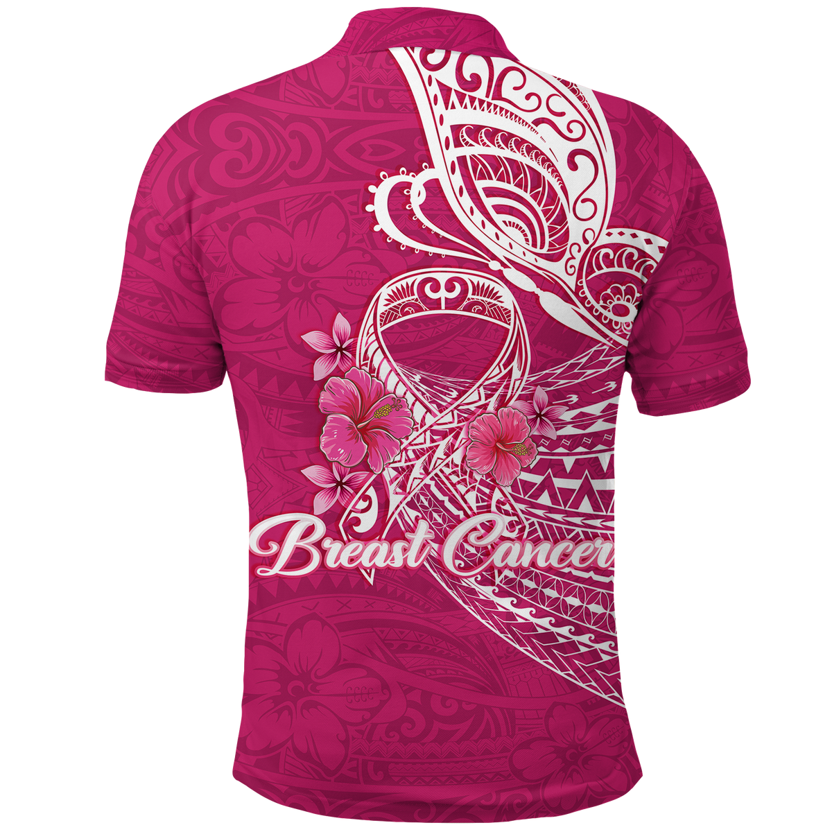 Breast Cancer Pink Ribbon Butterfly Polynesian Pink Version Polo Shirt LT12 - Wonder Print Shop