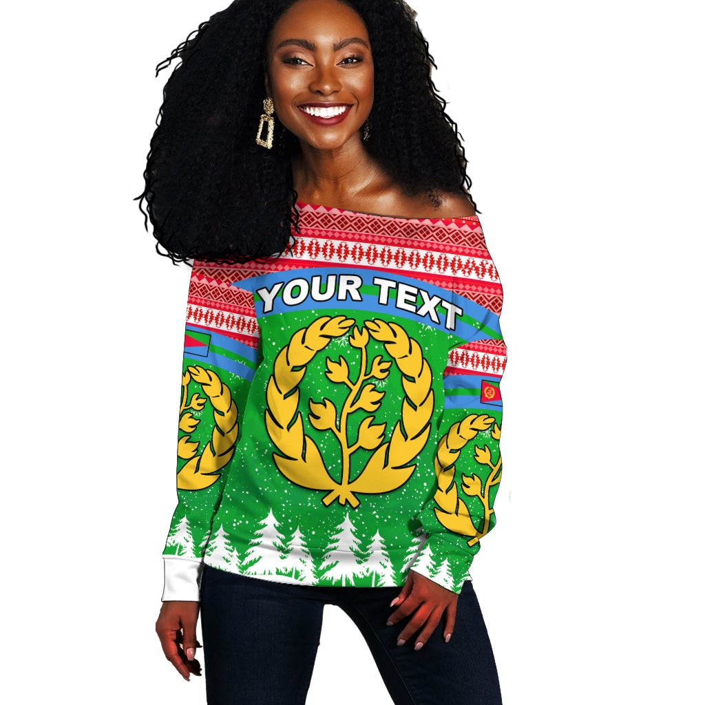 (Custom Personalised) Eritrea Off Shoulder Sweater Merry Christmas Mix African Pattern LT13 - Wonder Print Shop