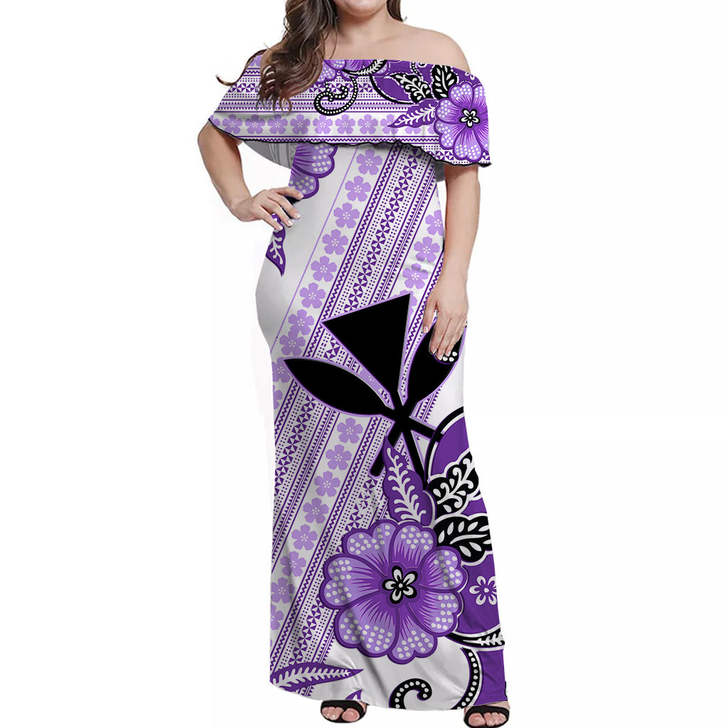 hawaii-off-shoulder-long-dress-kakau-tribal-purple-batik-floral-ver02