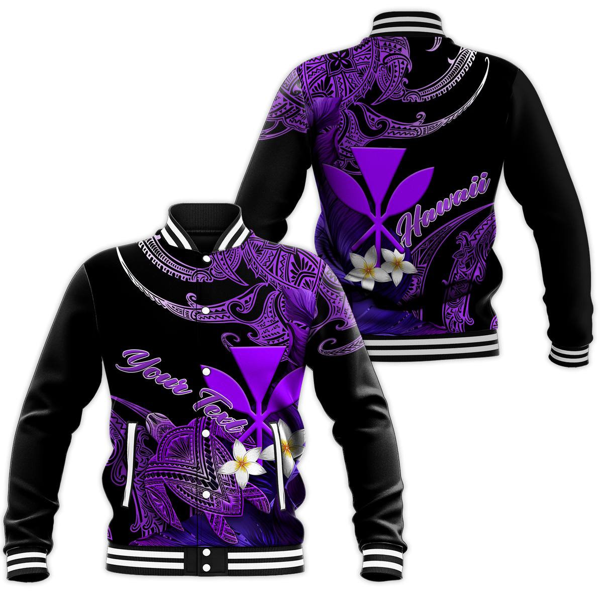 Custom Personalised Hawaii Turtle With Plumeria Leaf Purple Baseball Jacket - LT12 - Wonder Print Shop