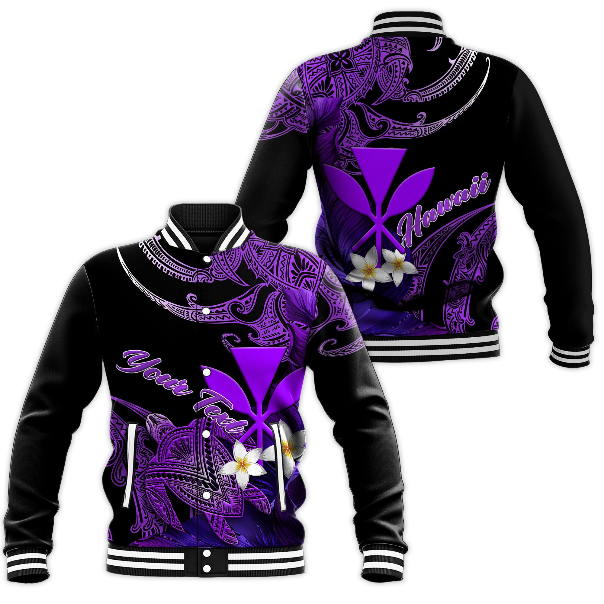 Custom Personalised Hawaii Turtle With Plumeria Leaf Purple Baseball Jacket - LT12 - Wonder Print Shop