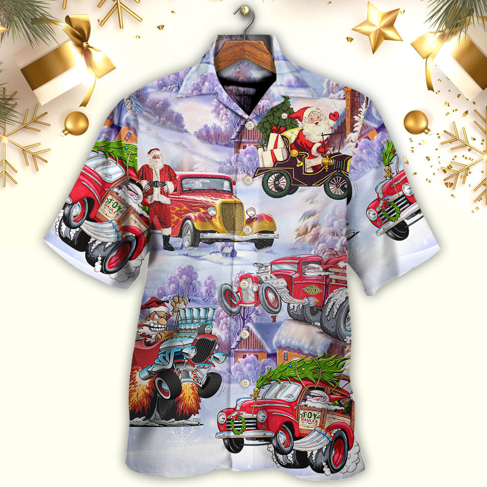 Santa Hot Rod Christmas Tree Merry Xmas Hawaiian Shirt - Wonder Print Shop