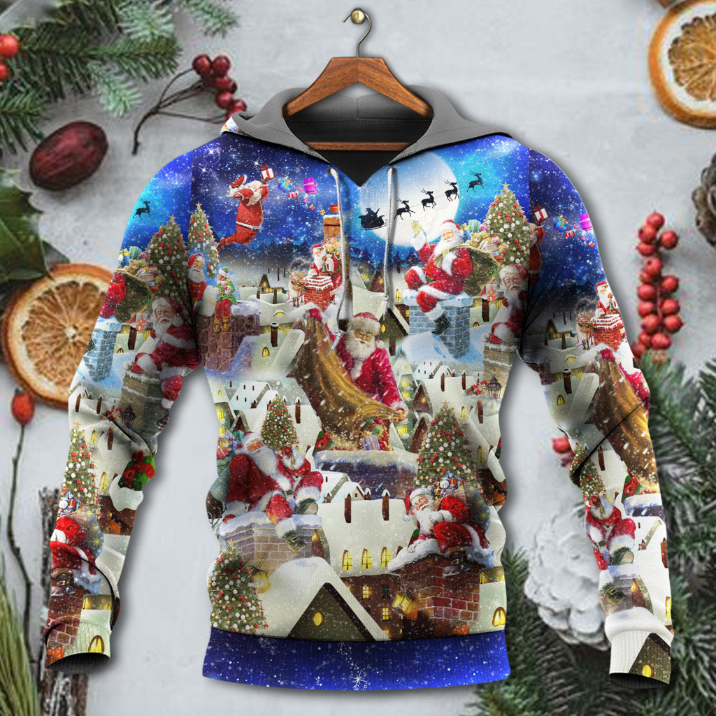 Christmas Up On Rooftop Santas Busiest Night With Reindeer Hoodie - Wonder Print Shop