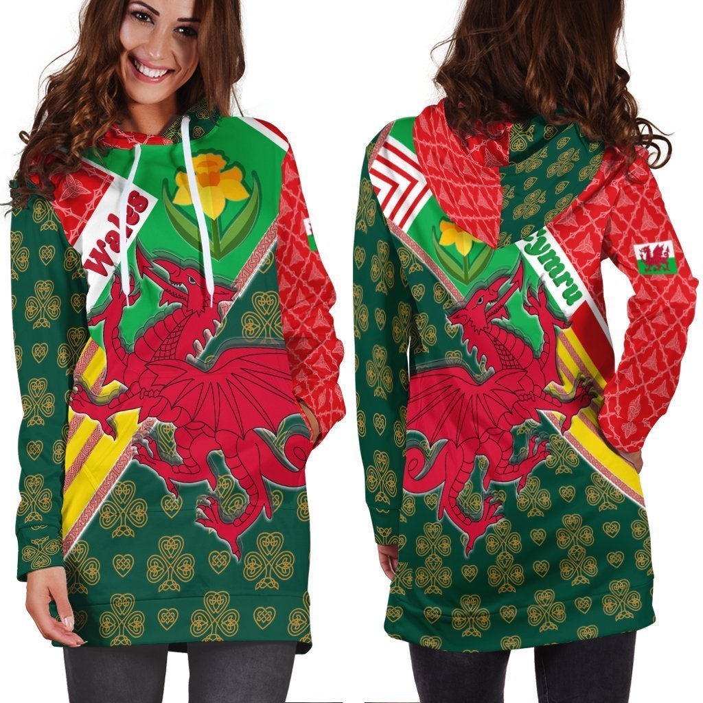 Celtic Wales Hoodie Dress Cymru Dragon and Daffodils - Wonder Print Shop