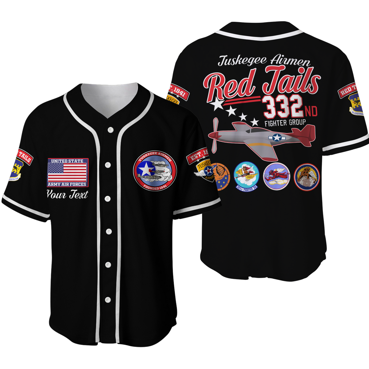 Custom Tuskegee Airmen The Red Tails Pride Baseball Jersey LT12 - Wonder Print Shop