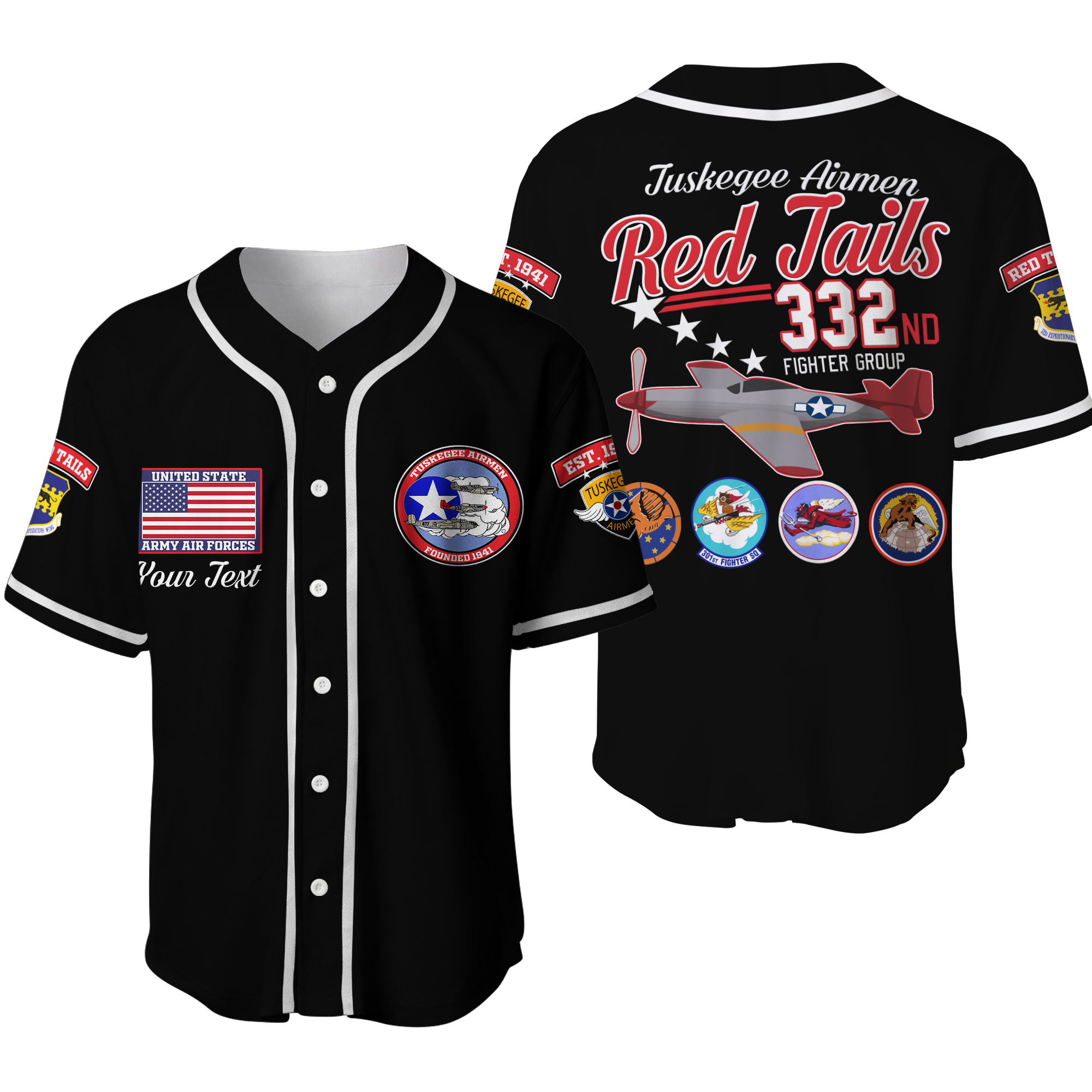 Custom Tuskegee Airmen The Red Tails Pride Baseball Jersey LT12 - Wonder Print Shop