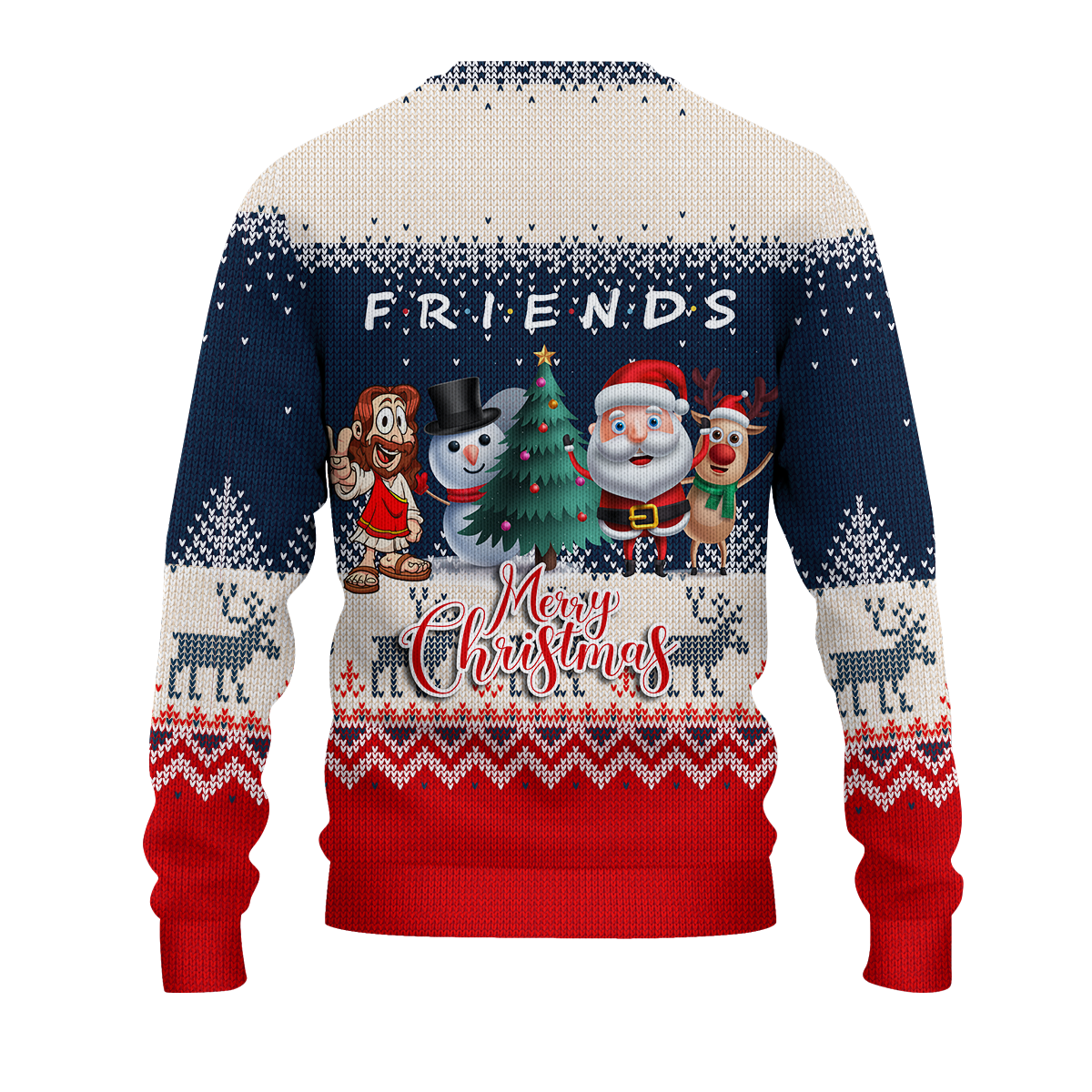 Christmas Jesus With Santa, Snowman And Reindeer Ugly Pattern Sweatshirt - LT12 - Wonder Print Shop