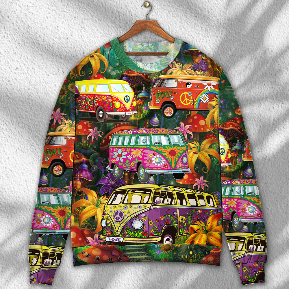 Hippie Bus Peace Life Colorful Style Ugly Christmas Sweater - Wonder Print Shop
