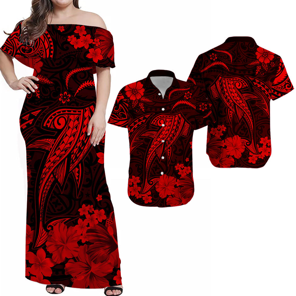 Hawaii Matching Hawaiian Shirt And Dress Polynesia Red Shark LT13 - Wonder Print Shop