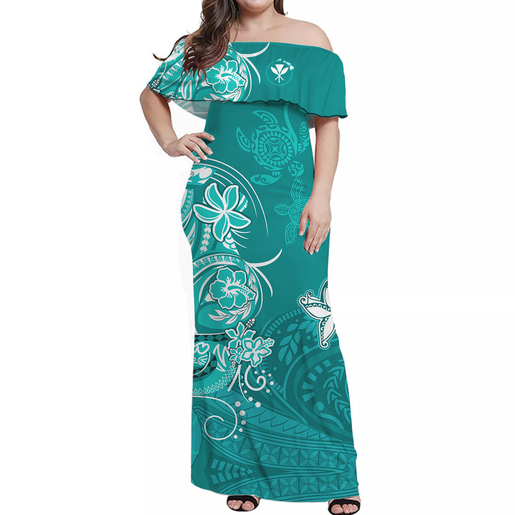 custom-personalised-hawaii-off-shoulder-long-dress-polynesia-turquoise-sea-turtle-honu-and-map