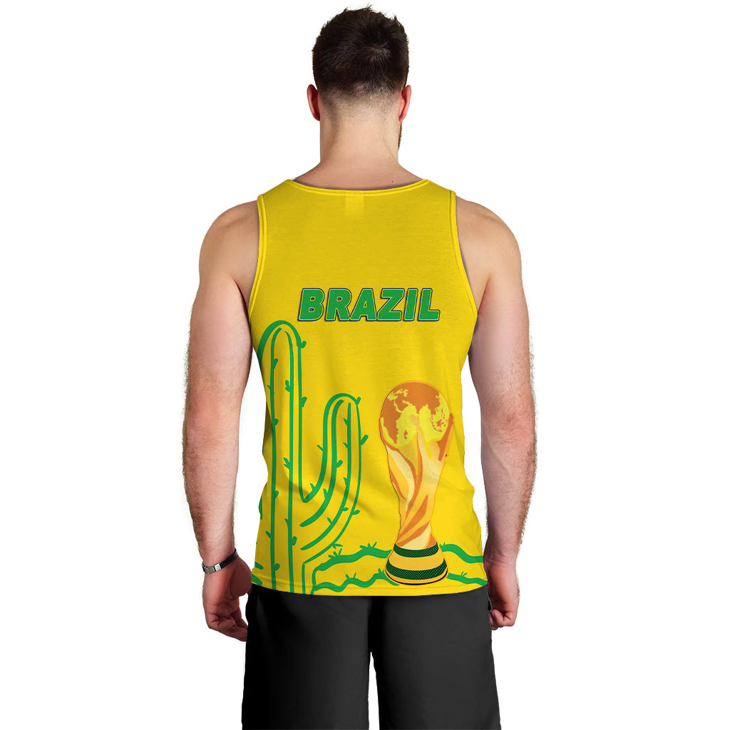 Men's Brazil football tank top in yellow with back 'BRAZIL' and cactus graphic