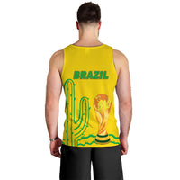 Men's Brazil football tank top in yellow with back 'BRAZIL' and cactus graphic