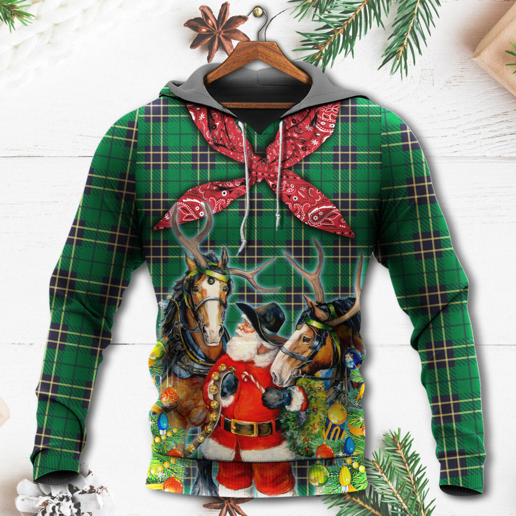 Christmas Santa Cowboy Christmas Green Style Hoodie - Wonder Print Shop