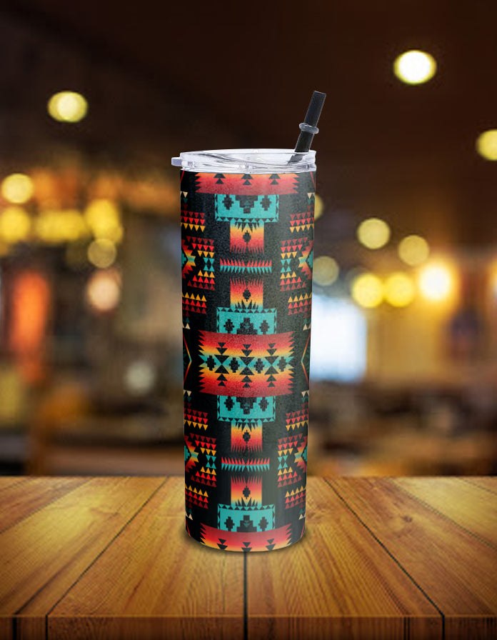 Black Native Tribes Pattern Native American Skinny Tumbler LT10 - Wonder Print Shop