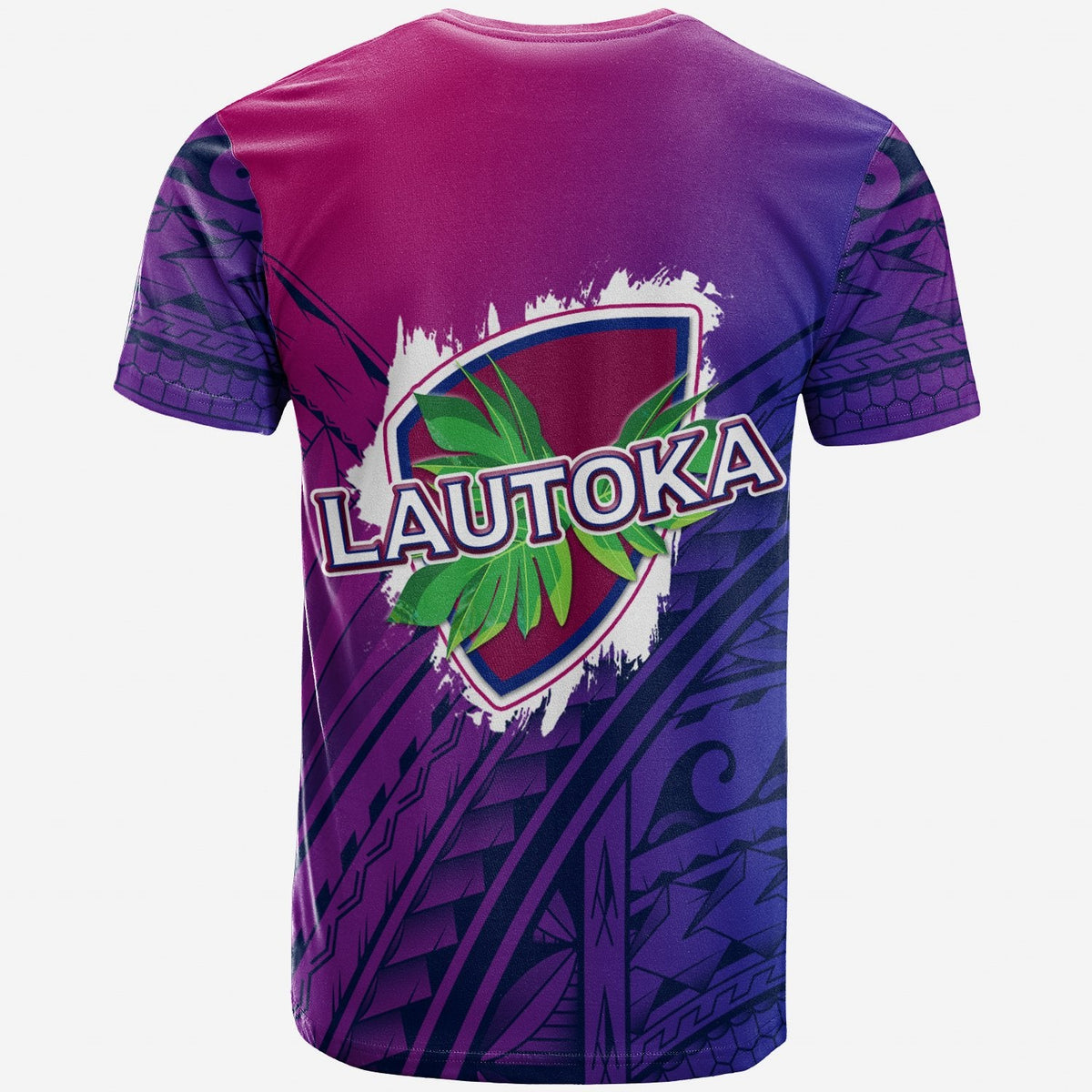 Lautoka rugby polo, purple/blue tribal tattoo back graphic with LAUTOKA crest