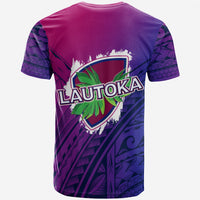 Lautoka rugby polo, purple/blue tribal tattoo back graphic with LAUTOKA crest