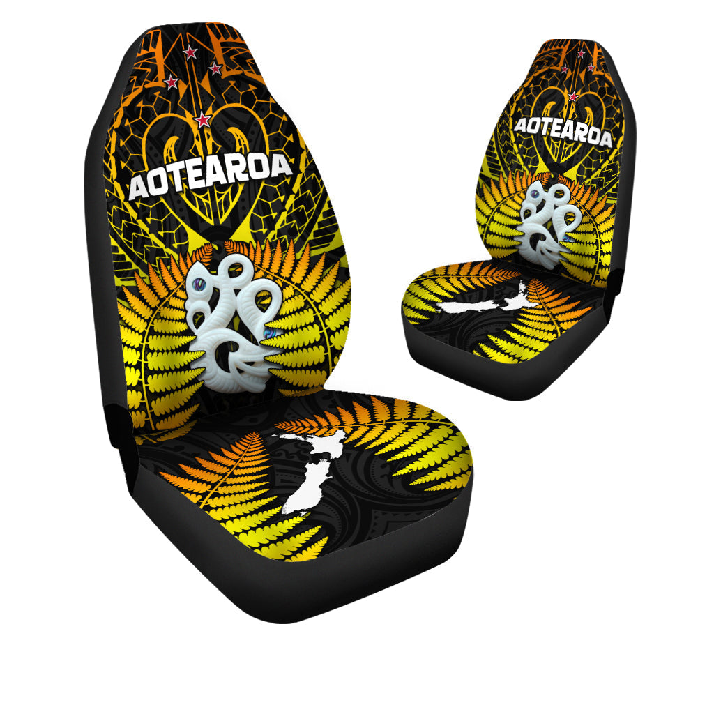 Aotearoa Fern Car Seat Covers New Zealand Hei Tiki Gold Style LT13 - Wonder Print Shop