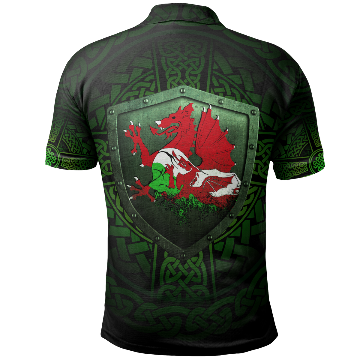Wales Raglan Polo Shirt Cymru Dragon With Shield - Wonder Print Shop