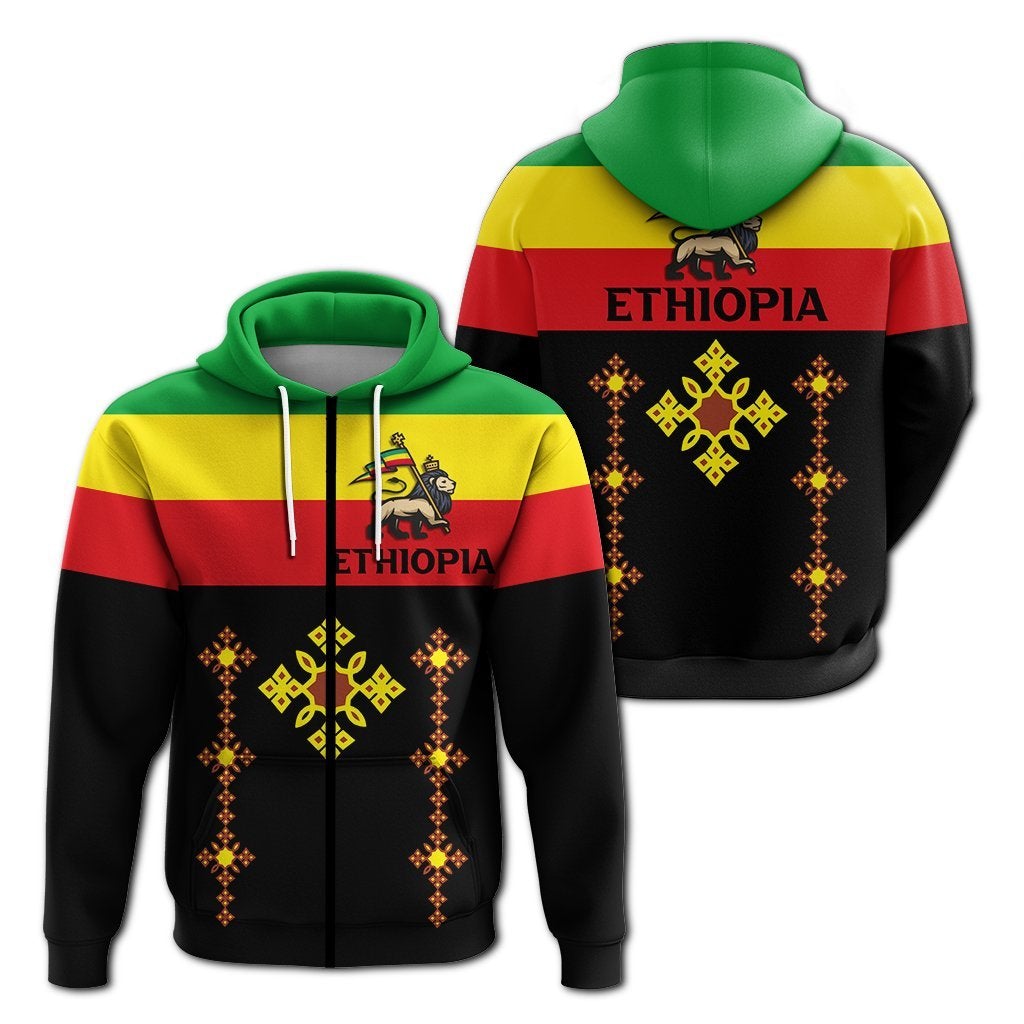 Ethiopia Cross With Flag Zip Up Hoodie LT12 - Wonder Print Shop