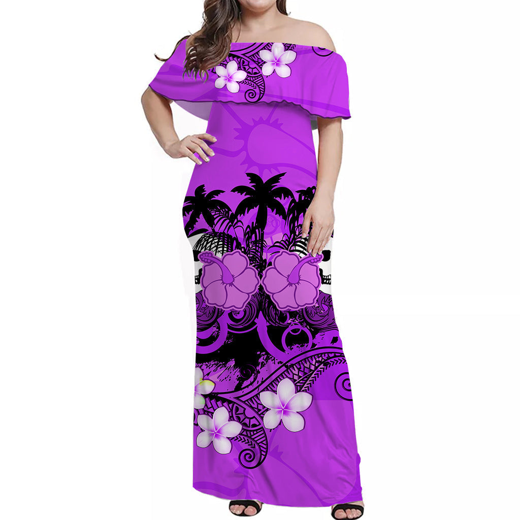 hawaii-skull-off-shoulder-long-dress-mysterious-polynesia-and-purple-flowers