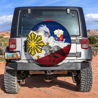 Round spare tire cover with Filipino tribal eagle graphic, blue red white and gold design