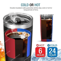 Double-insulated tumbler graphic showing cold 24 hours and hot 6 hours with lid