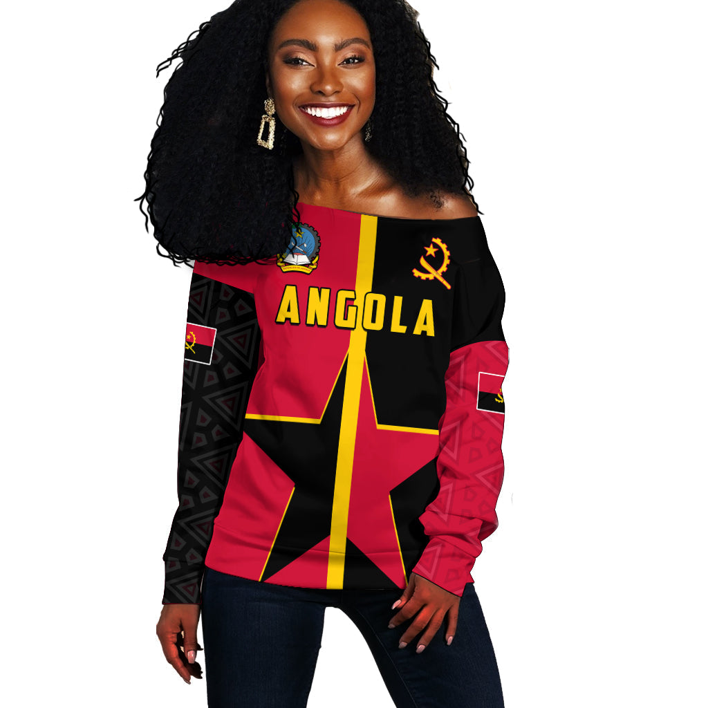 (Custom Personalised) Angola Women Off Shoulder Star and Flag Style Sporty LT13 - Wonder Print Shop