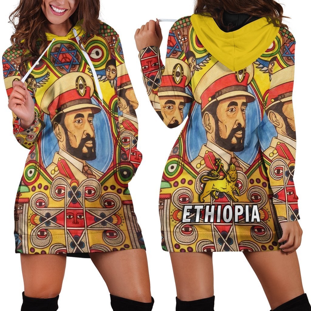 Ethiopia Hoodie Dress Haile Selassie I LT13 - Wonder Print Shop